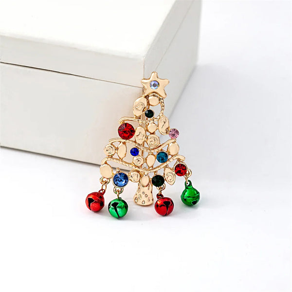 Vintage Christmas Tree Small Bell Brooch for Women and Men Tiny Spot Crystal Shiny Brooch Christmas Present Jewelry Accessories