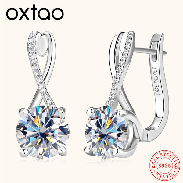 OXTAO 8mm 2.0CT Moissanite Huggie Hoop Infinite Loop Earrings  for Women 925 Sterling Silver Unique Fine Jewelry Certificate