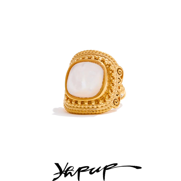 Yhpup Adjustable High Quality Thicker Shell Golden Vintage Ring 2025 PVD Plated Stainless Steel Finger Fashion Jewelry