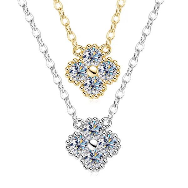 OXTAO Moissanite Necklace Ladies Elegant Four-Leaf Clover Pendant Necklace with Certified 925 Silver Luxury Wedding Jewelry Gift
