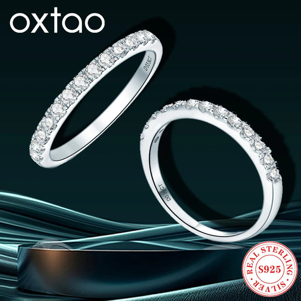 OXTAO Certified Half Eternity Moissanite Bridal Ring Real 925 Silver Luxury Female Rings 18K White Plated Wedding Band Jewelry