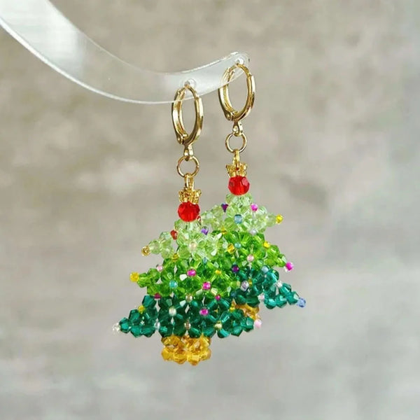 Crystal Beaded Christmas Tree Earrings Light Luxury Exquisite Jewelry For New Year Christmas Festival Women Gift
