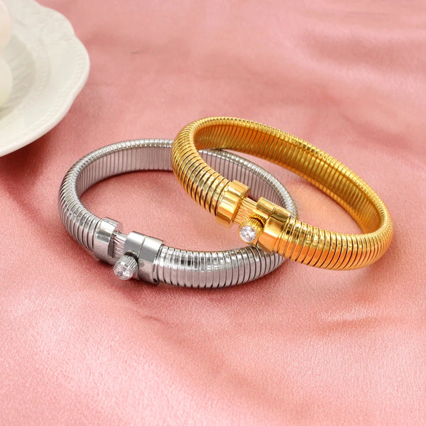 New Design 12mm Elastic Stainless Steel Spiral Bangle Unisex Gold Silver Color Waterproof Hand Bracelet Punk Hip Hop Gift