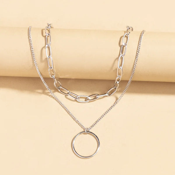 Double Layered Necklace Circle Pendant Jewelry Fashion Neck Chain Metal Choker Personalized Clavicle Chain