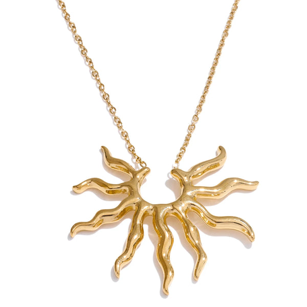 Yhpup Individualistic Stainless Steel Metal Trendy Sun Pendant Necklace Hot Style Attractive Jewelry Waterproof Accessories Gift