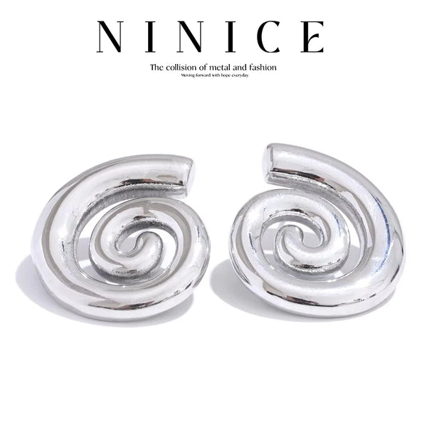 NiNice 316L Stainless Steel Earrings Metal Conch Geometric PVD Plated Texture Popular Jewelry Accessories Gifts Wholesale