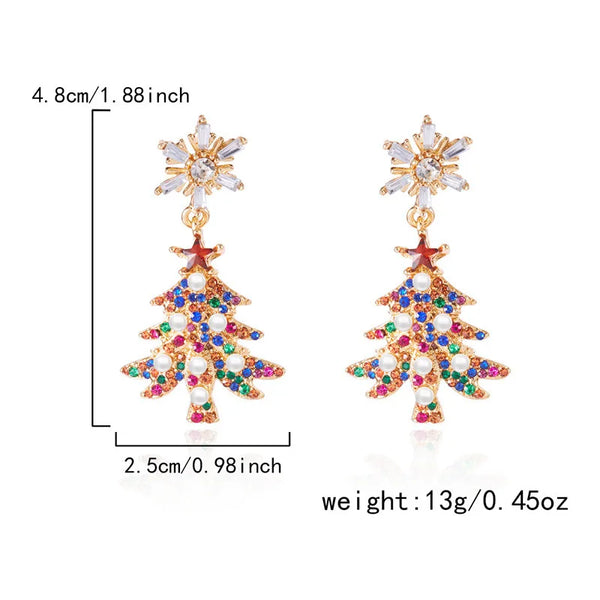 Christmas Jewelry Delicate Christmas tree Drop Earrings for Woman Full Rhinestones Bells Ear Studs Party Accessories Xmas Gifts