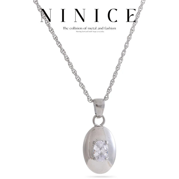 NiNice Necklaces for Women Stainless Steel Jewelry Oval Cubic Zirconia Pendant Decoration Waterproof Fashion Sweater Chain