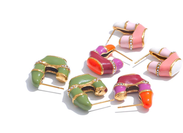 Yhpup Stainless Steel Multi-color Fashion Exclusive Charm Earrings Y2K Colorful Casting High Quality Trendy Jewelry Waterproof