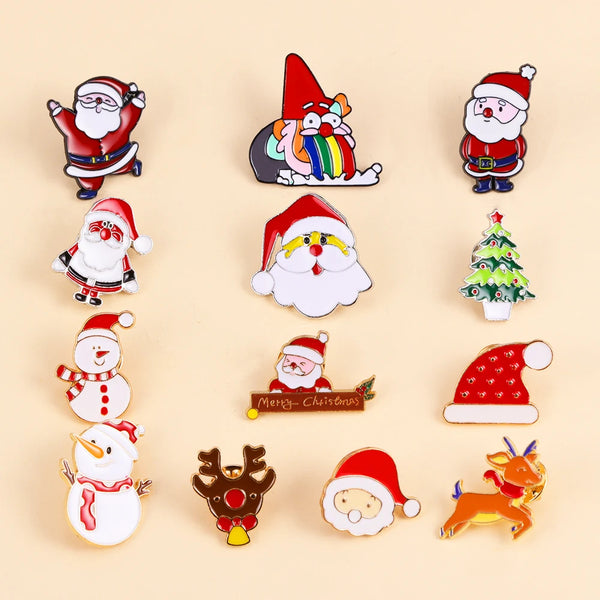 2Pcs/set Christmas Jewelry Gift For Women Men Metal Enamel Brooches Santa Claus Snowman Elk Brooch Kids New Year Sweater Pins