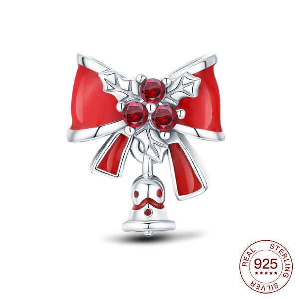 Charms 925 Sterling Silver Christmas Pendant Christmas Bow Beaded Original Bracelet DIY Jewelry Lovers Holiday Hot Gift