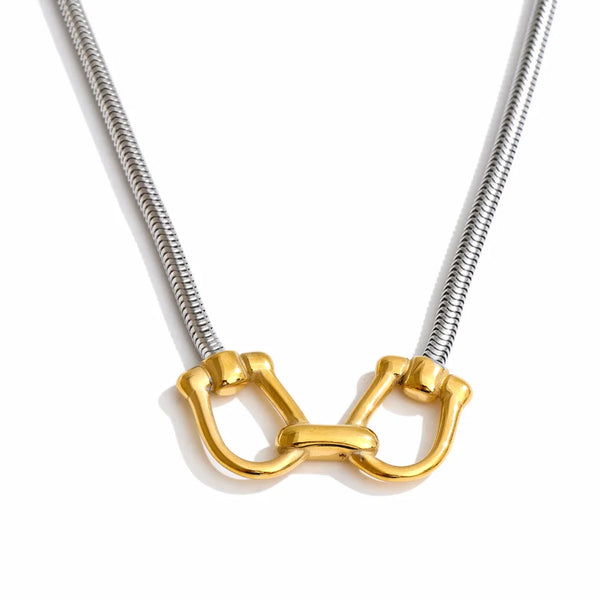 Stainless Steel Necklace Double Lock Pendant Knot Heavy Industry Fashion Design Personalized Jewelry New Style