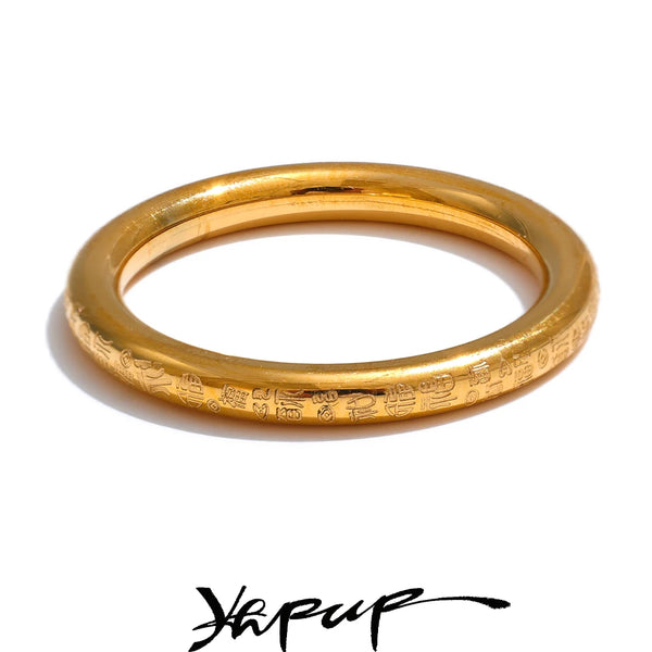 Yhpup Stainless Steel Chinese Word "FU" Good Fortune Lucky Blessing Wish Fashion 18K PVD Plated Ring Gift Exquisite Jewelry