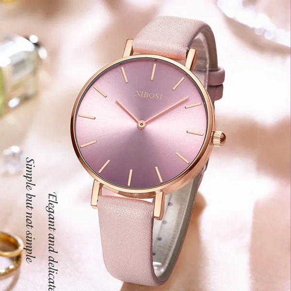 NIBOSI 2025 Watch Women Fashion Casual Leather Belt Watches Simple Ladies Round Dial Quartz Wristwatches Dress Relogio Feminino