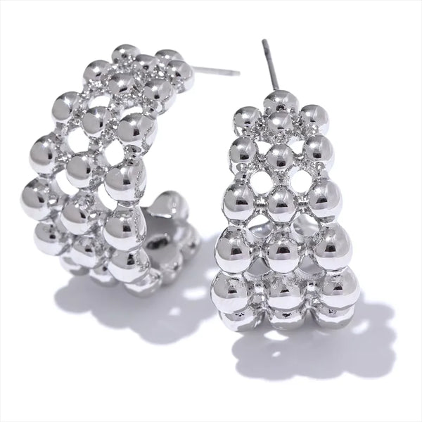 316L Stainless Steel C-Shaped Beads Layered Geometric Hoop Earrings Pendientes Fashion Popular Daily Jewelry 2025