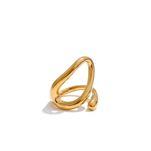 Yhpup 7# Minimalist  Stainless Steel Metal Geometric Hollow Charm Ring Distinctive Daily Wear PVD Plated Jewelry Gift