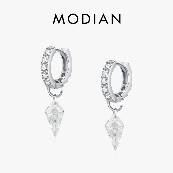 MODIAN 925 Sterling Silver Platinum Plated Elegant Rhombic Pendant CZ Hoop Earrings For Women Trendy Fine Jewelry Gift