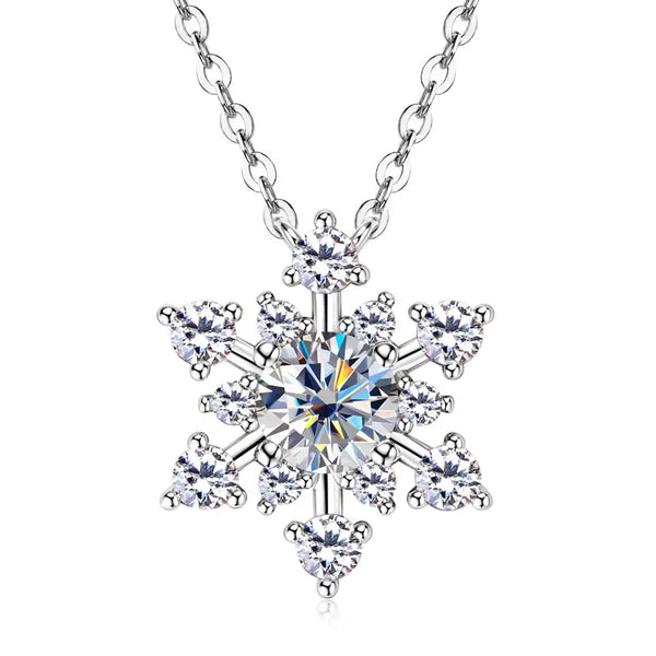 OXTAO D Color Moisanite Snowflake Pendant Necklace Women's 925 Sterling Silver Chain Necklace Exquisite Jewelry with Certificate