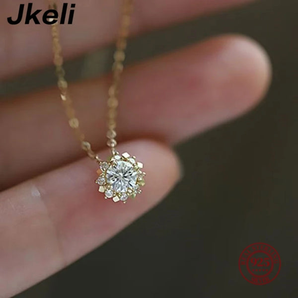 Jkeli S925 Sterling Silver Small Sun Necklace Gold Plated Zirconia Embedded Luxury Clavicle Chain New Style Fashion Jewelry