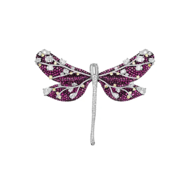 CAMEO 925 Silver Synthetic Zircon Brooch Red Ruby Full Diamond Dragonfly Luxury Set Versatile Brooch Vintage Fine Jewelry