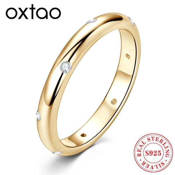 OXTAO Round Moissanite Ring 925 Sterling Sliver D Color Sparkling Eternity Band Wedding Engagement Rings For Women Certified