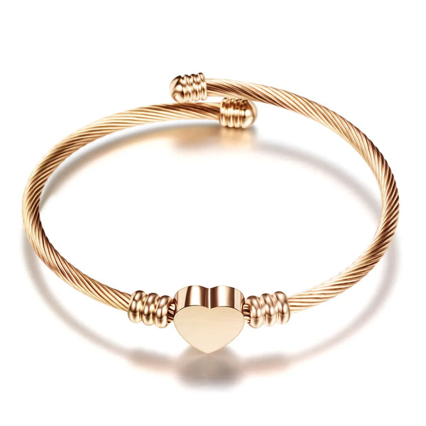 Stainless Steel Bangle For Women Heart Seal Accessories Adjustable Size