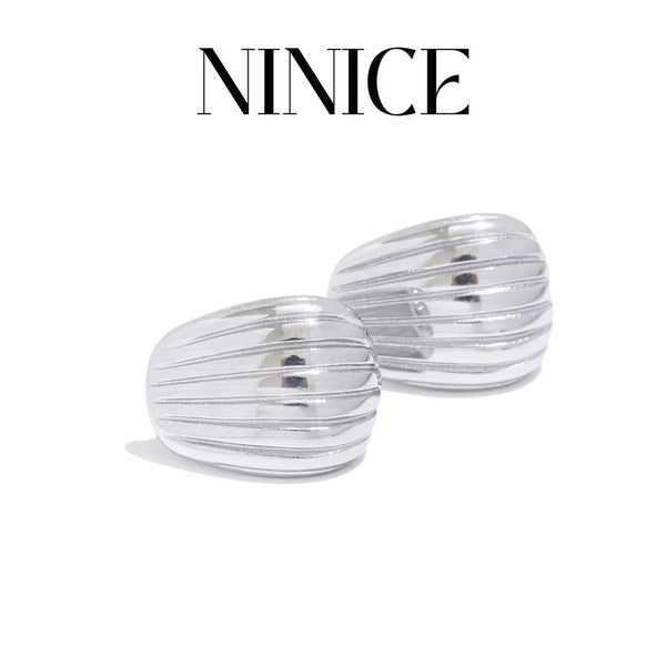 NiNice Minimalist Stainless Steel Metal Striped Geometric Stud Earrings for Women Tarnish Resistant Charm Jewelry Gift