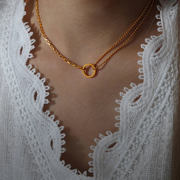 316L Stainless Steel Thin Chain Necklaces for Women 18k Gold Plated Women's Minimalist Ring Pendant Necklace Neck Choker Jewelry