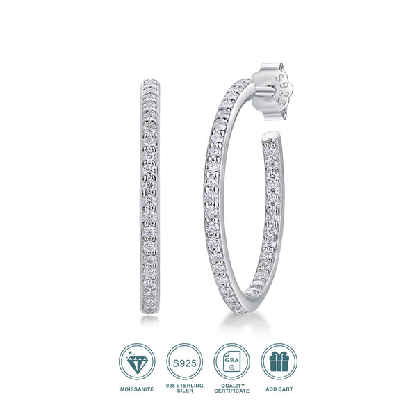 JIUZUAN Certified 925 Silver with 18K Gold-Plated Moissanite Hoop Earrings, Sparkling Wedding Fine Jewelry Earrings for Women