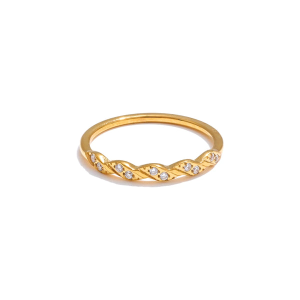 Yhpup Arrivals Stainless Steel Zirconia Wave Shape Thin Finger Ring 18K PVD Plated Minimalist Chic Jewelry Rust Proof Gift