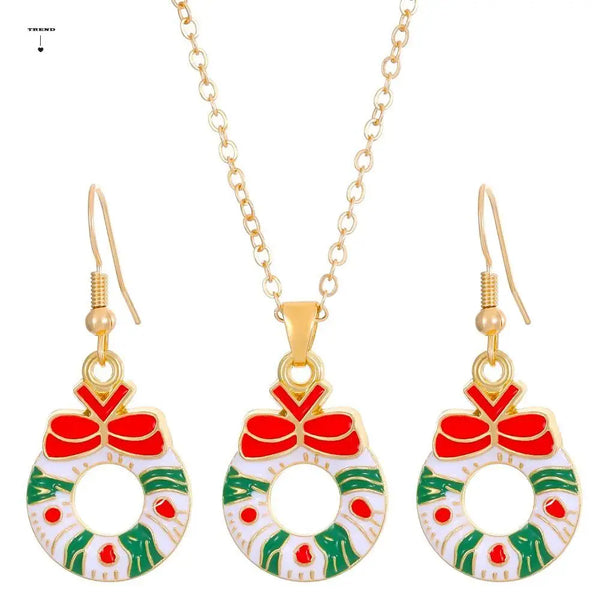 Unique Christmas Tree Christmas Jewelry Set Elk Santa Xmas Dangle Earring Snowman Cartoon Gift