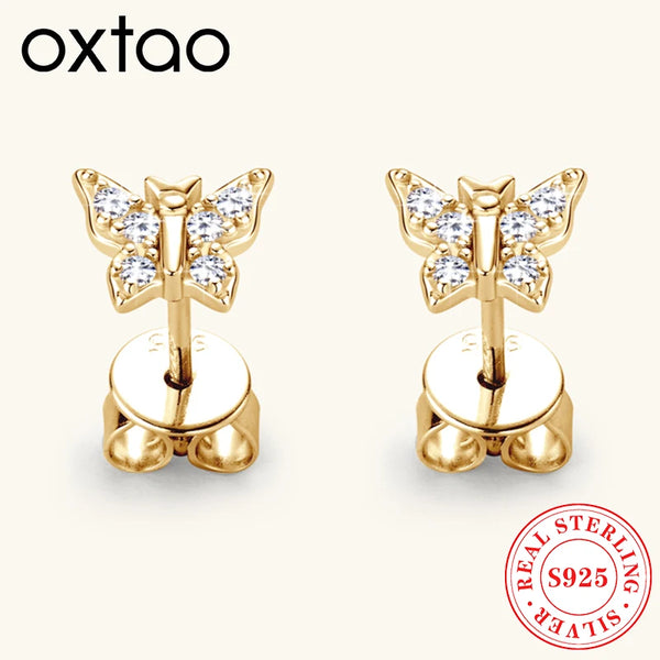OXTAO 925 Sterling Silver Moissanite Butterfly Earrings Female Jewelry Sparkling Lab Diamond Piercing Earring Gift withCertified