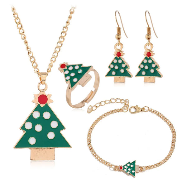 Christmas collection Earrings Necklace Bracelet Ring Set Santa elk bells gift ornaments