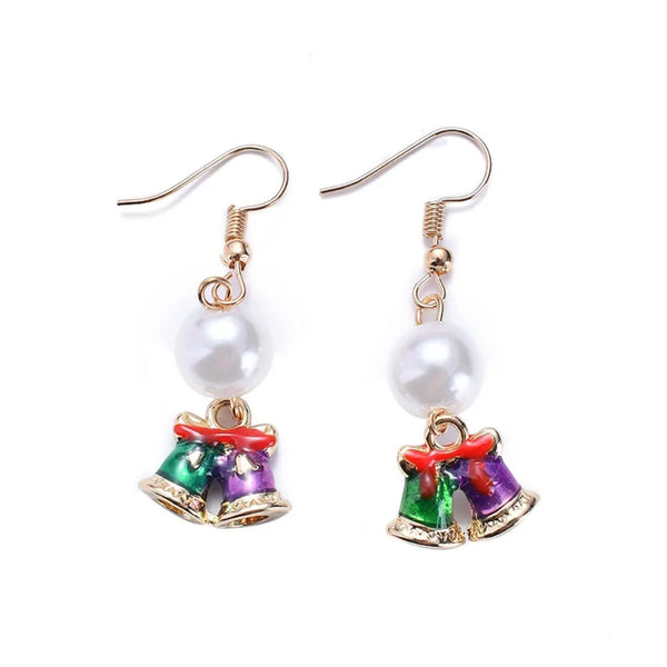 Sweet Rhinestone Christmas Earrings Set Pearl Jewelry Merry Christmas Earrings Creative Hollow Out Christmas Bell Pendant Xmas