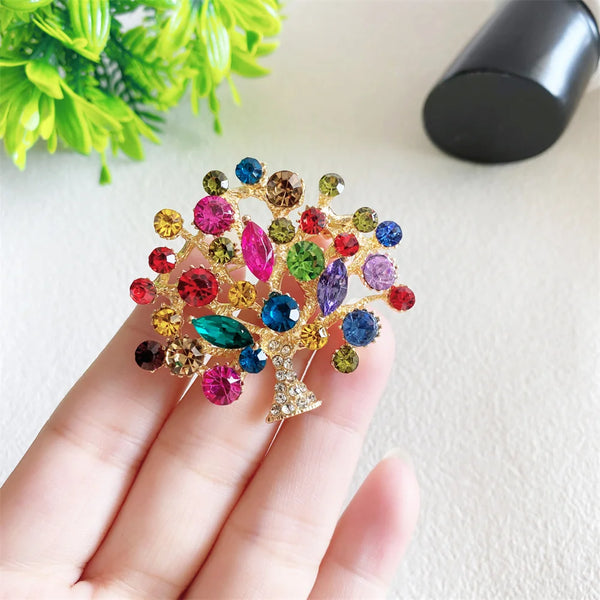 Christmas Multicolor CZ Crystal Gem Tree Cute Enamel Pins Woman Clothing Jewelry Accessories Fashion Luxury Alloy Women's Brooch