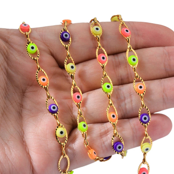Wholesale 1 Meter Turkey Evil Eye Charm Handmade Chains Stainless Steel Jewelry for DIY Necklace Bracelet Anklet Making