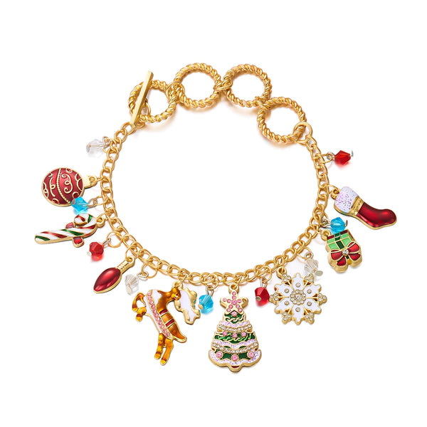 Trendy Christmas Jewelry Set for Women Exquisite Crystal Zircon Xmas Tree Snowflake Elk Crutch Metal Chain Choker Bracelet Gifts