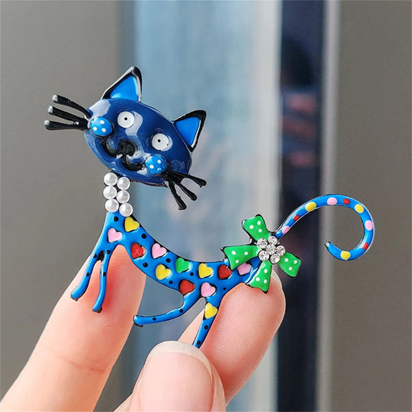 Lovely Cat Brooches For Women 2-color Enamel Cartoon Animal Brooch Pins Fashion Cute Corsage Party Office Casual Jewelry Gifts