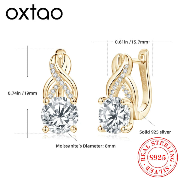 OXTAO 925 Sterling Silver Moissanite Infinity Hoop Earrings for Women 14K Gold Plated Wedding Party Jewelry Christmas Gifts