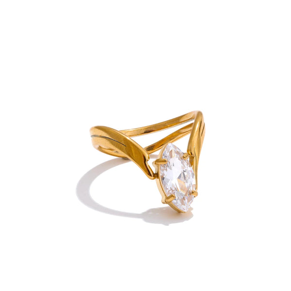 Yhpup 2025 Arrivals Stainless Steel Zirconia Delicate Ring 18K Golden Plated Hypoallergenic Exquisite Fashion Jewelry