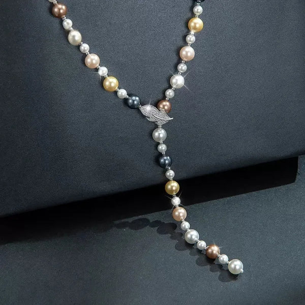 Elegant Classic Women Girls Fashion Pearl Long Necklace Fashion Exquisite Lady Party Crystal Sweater Chains Neclaces Jewelry