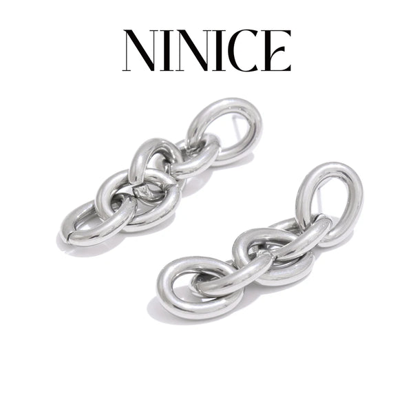 NiNice 2025 Daily Stainless Steel Round Long Chain Drop Dangle Earrings Attractive Jewelry Tarnish Resistant Bijoux
