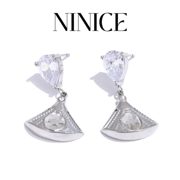 NiNice 2025 Stainless Steel Bling Zircon Triangle Pendant Earrings Fashion Trendy Tarnish Free Waterproof Jewelry