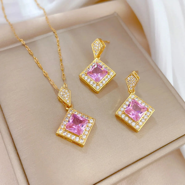 Exquisite Geometry Square Jewelry Set, Modernist Necklace & Earrings, Bridal Accessory Gift for Her, Romantic Anniversary Gift