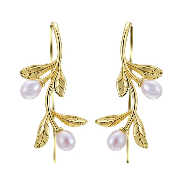 Charm Fashion  Leaves Imitation Pearl Earrings Gold Silver Color Party Dangle Earrings for Women