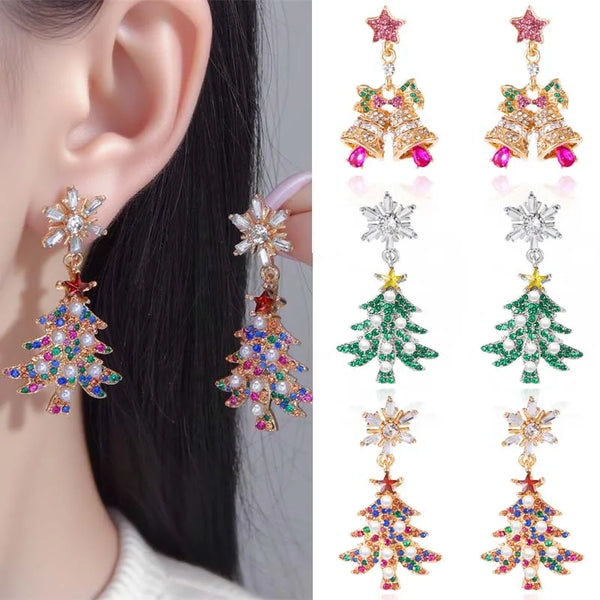 Christmas Jewelry Delicate Christmas tree Drop Earrings for Woman Full Rhinestones Bells Ear Studs Party Accessories Xmas Gifts