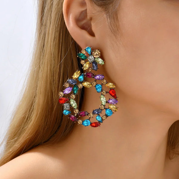 Big Earrings For Women Party Oversize Colorful Luxury Crystal Hollow Everyday Collection Dangle Piercing Simple Fashion Jewelry