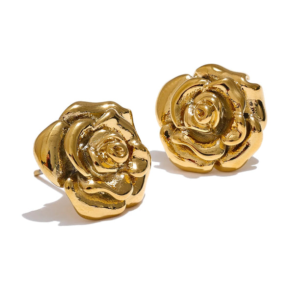 Yhpup  Stainless Steel Rose Flower Waterproof Daily Stud Earrings for Women Stylish Texture Gold Color Plated Jewelry Bijoux
