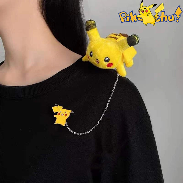 Cute Pikachu Brooch Soft Stuffed Doll Creative Badge Kawaii Jewelry Boys Girls Funny Decoration Chain Pin Cartoon Badge 2025