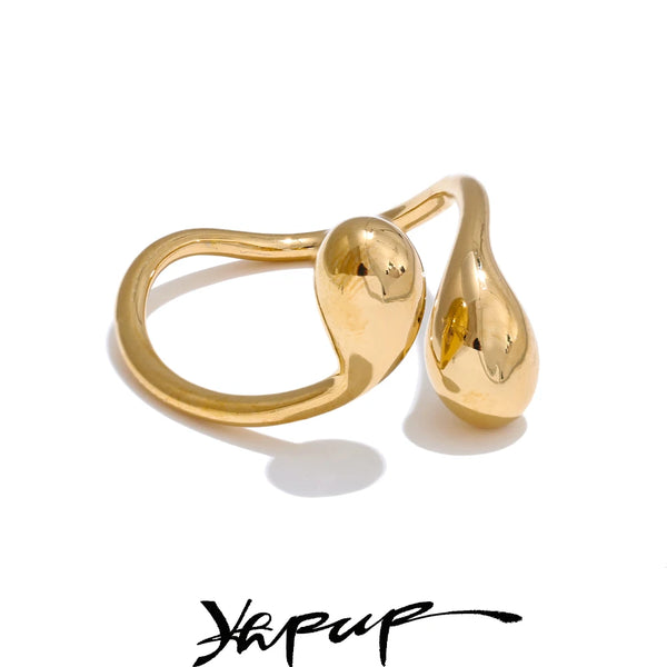 Yhpup As Gift's Quality Stainless Steel Fashion Water Drop Adjustable Ring Gold Silver Color Minimalist Chic Jewelry for Women